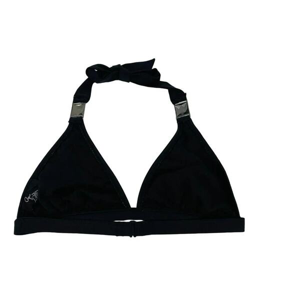 Aqua Swim Womens Black Tie Up Halter Neck Bra Top Size Medium - Picture 3 of 6